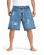 Distressed Light Blue Acid Wash Denim Shorts