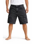 Black Acid Wash Denim Cargo Shorts
