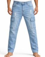 Double Pocket Distressed Light Wash Denim Jeans