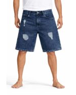 Vintage Indigo Blue Denim Shorts (Distressed Patch Style)