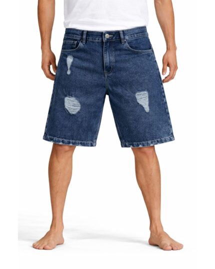 Vintage Indigo Blue Denim Shorts (Distressed Patch Style)