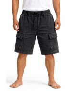 Washed Black Denim Cargo Shorts