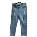 Double Pocket Distressed Light Wash Denim Jeans - Image 2