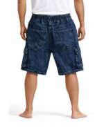 Blue Acid Wash Denim Cargo Shorts with Drawstring - Image 3