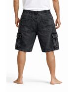 Black Acid Wash Denim Cargo Shorts - Image 3