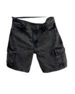 Black Acid Wash Denim Cargo Shorts - Image 4