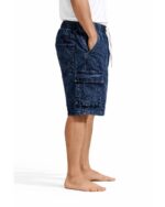 Blue Acid Wash Denim Cargo Shorts with Drawstring - Image 4