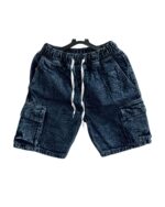 Blue Acid Wash Denim Cargo Shorts with Drawstring - Image 5