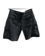 Black Acid Wash Denim Cargo Shorts - Image 5
