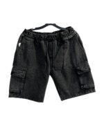 Washed Black Denim Cargo Shorts - Image 4
