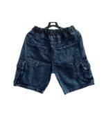 Blue Acid Wash Denim Cargo Shorts with Drawstring - Image 6