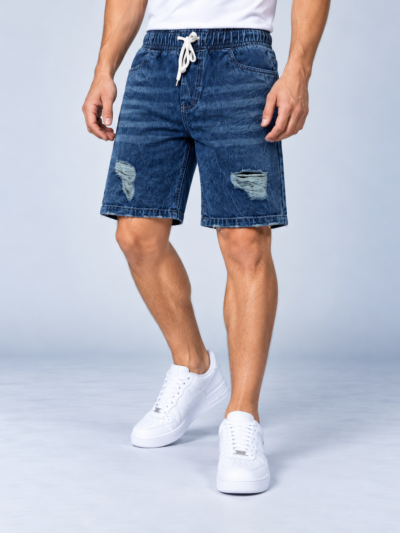 Distressed Blue Acid Wash Denim Shorts