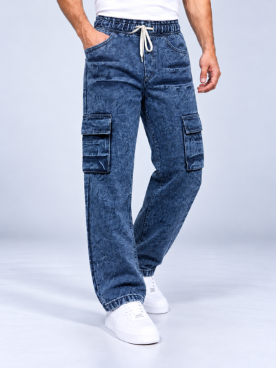 Utility Pocket Blue Acid Wash Cargo Denim