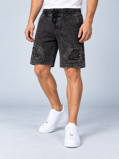 Distressed Black Acid Wash Denim Shorts